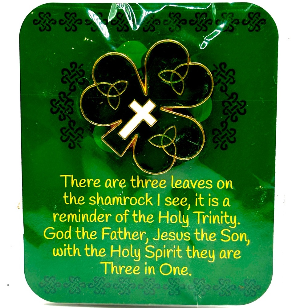 Religious Irish‎ Shamrock Cross Pin Lucky St. Patrick's Day Clover Brooch NEW
